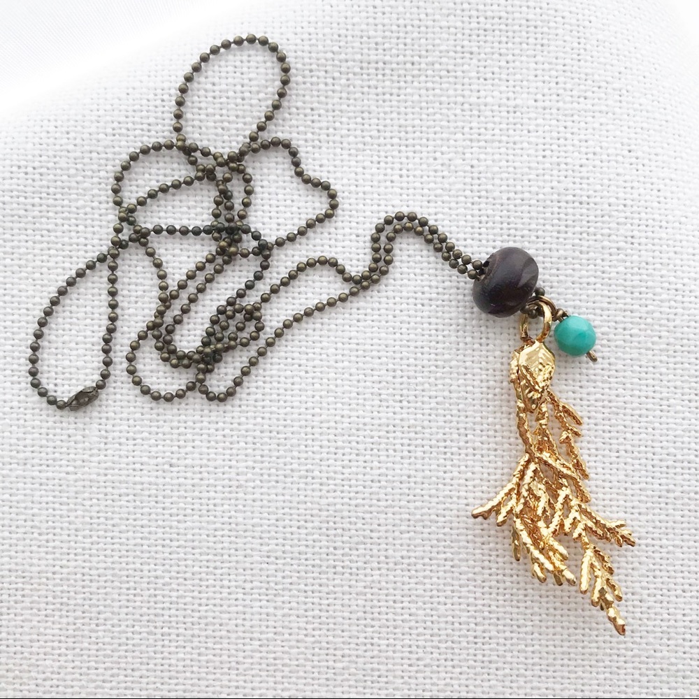 Real ARBORVITAE Leaf Handmade Gold Dipped Boho Necklace NWT